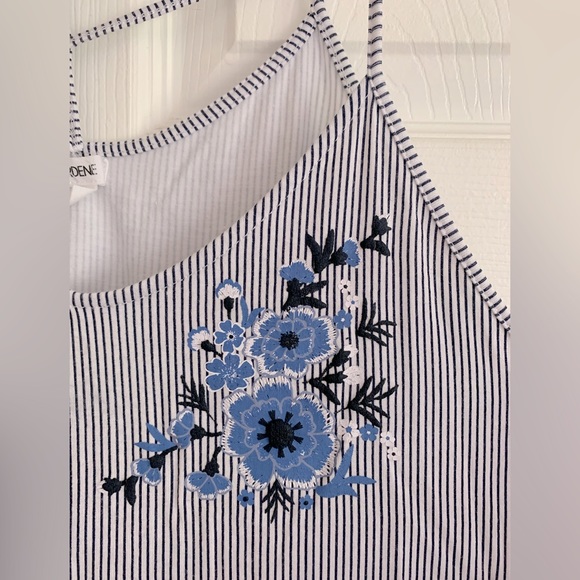 Ardene Blue & White Striped Floral, Ladder Back Tank - Picture 4 of 6